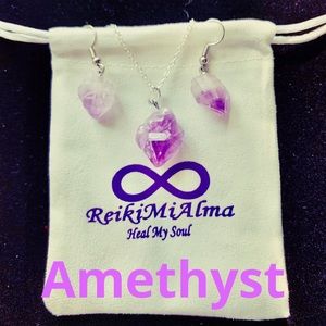 Amethyst Raw Crystal Stone Necklace and Earrings